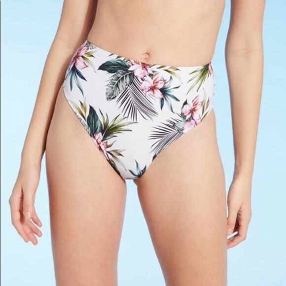 Shade & Shore white Floral High Waist Bikini Bottoms - Picture 1 of 11